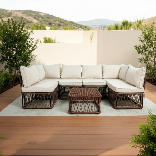6-Seater Modular PE Rope Woven Outdoor Sofa Set With Space-Saving Packaging