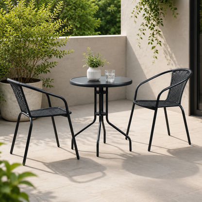 3-Piece Outdoor Bistro Set – PE Rattan Chairs with Tempered Glass Table