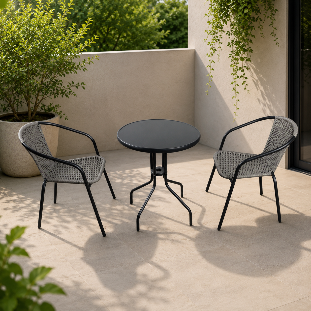 3-Piece Outdoor Bistro Set – PE Rattan Chairs with Tempered Glass Table