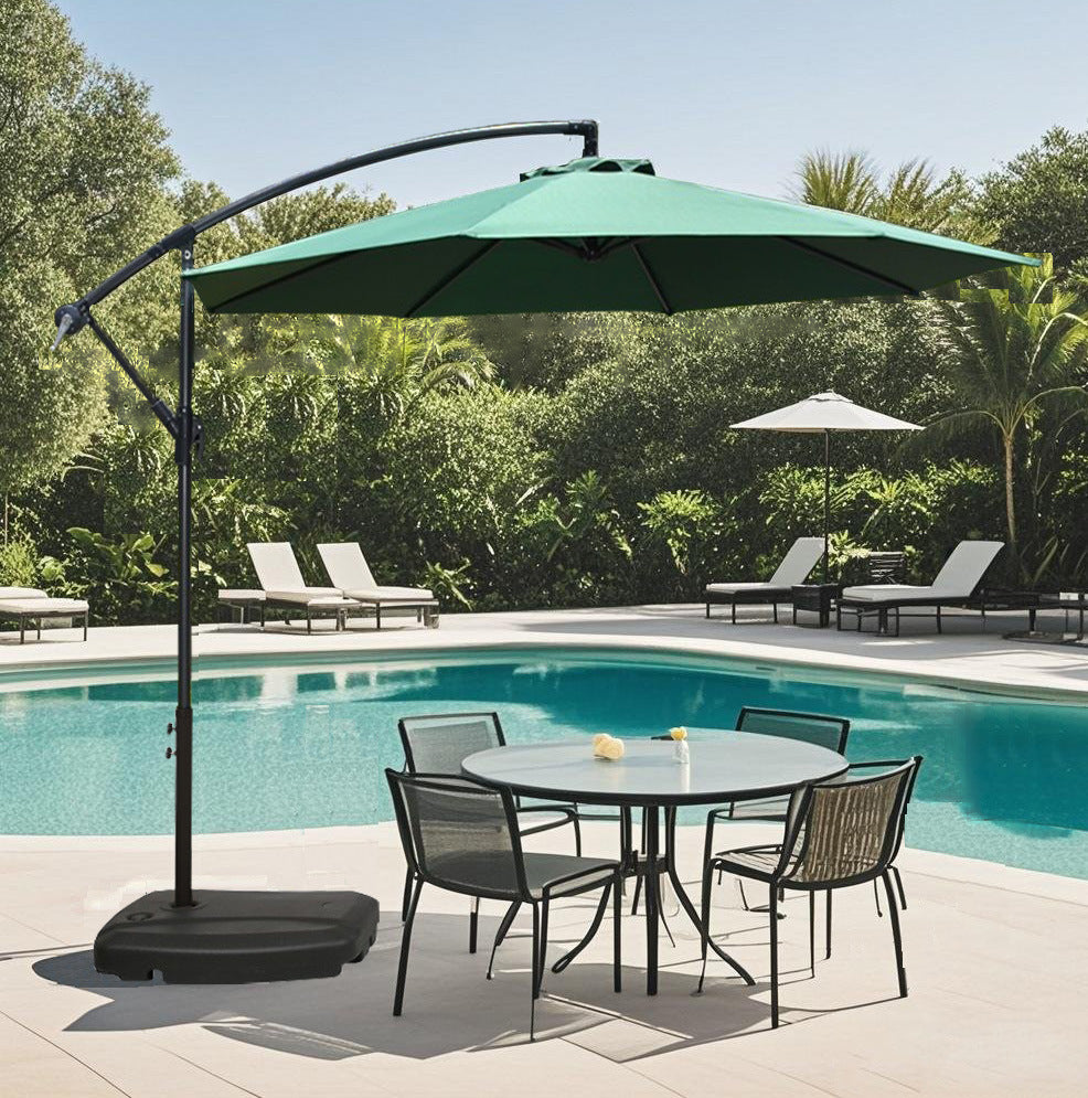 Commercial grade 3M banana umbrella shading a resort patio set