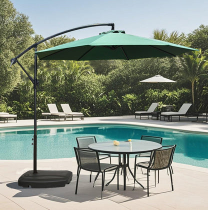 Commercial grade 3M banana umbrella shading a resort patio set