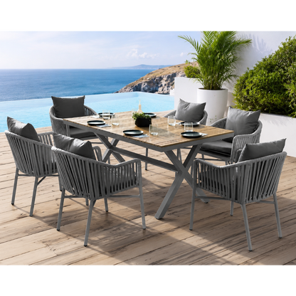 6 Seater Outdoor Dining Set with Rope Chairs & Plastic Wood Table