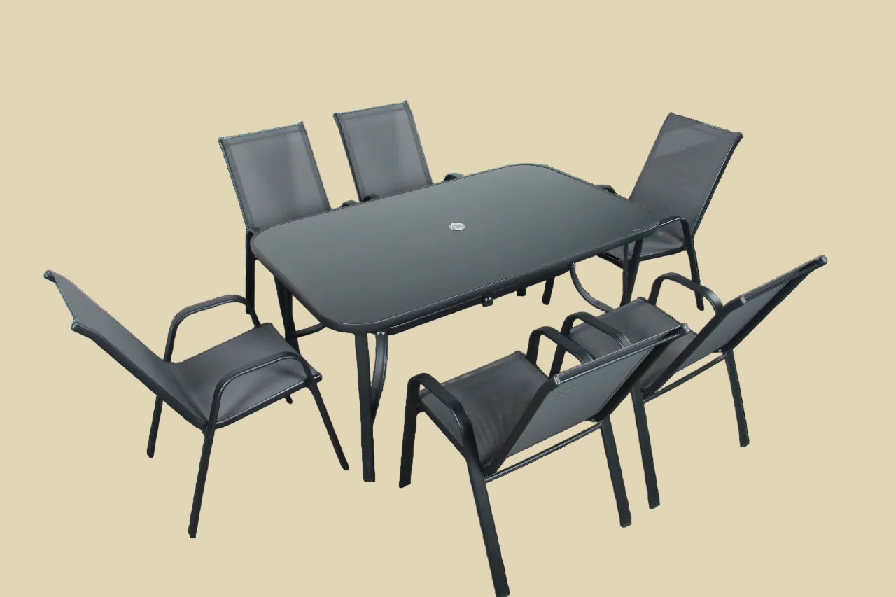 glass table with 6 chairs
