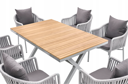 6 Seater Outdoor Dining Set with Rope Chairs & Plastic Wood Table