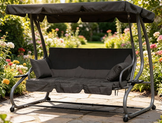 3-Seater Outdoor Swing Bed with Adjustable Recliner - Convertible Lounger