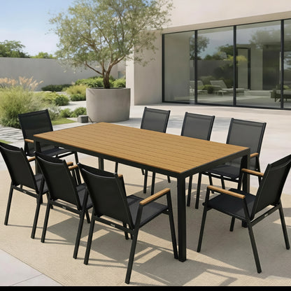 8 seater outdoor dining set with steel table and Textilene chairs