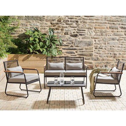 4 Pcs garden set outdoor rattan furniture with cushion all weather