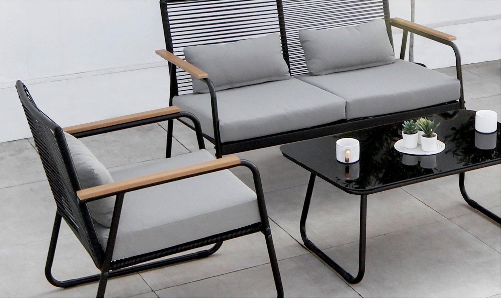 OUTDOOR CHAIR AND COFFEE TABLE