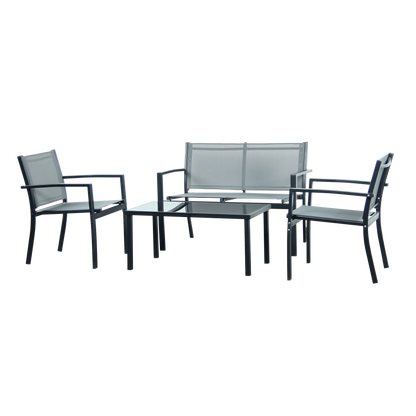 Outdoor 4-Piece Garden Set – Modern Patio Furniture with Tempered Glass Table
