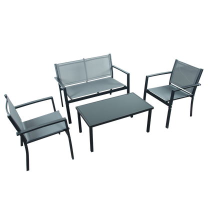 Outdoor 4-Piece Garden Set – Modern Patio Furniture with Tempered Glass Table