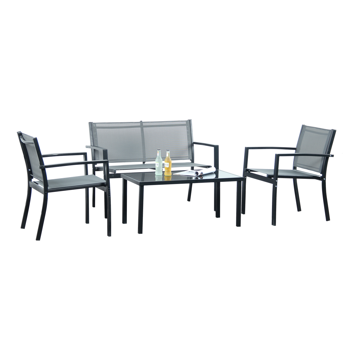 Outdoor 4-Piece Garden Set – Modern Patio Furniture with Tempered Glass Table