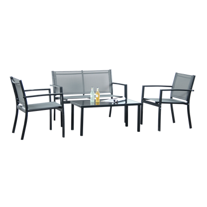 Outdoor 4-Piece Garden Set – Modern Patio Furniture with Tempered Glass Table