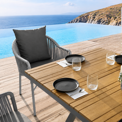 6 Seater Outdoor Dining Set with Rope Chairs & Plastic Wood Table
