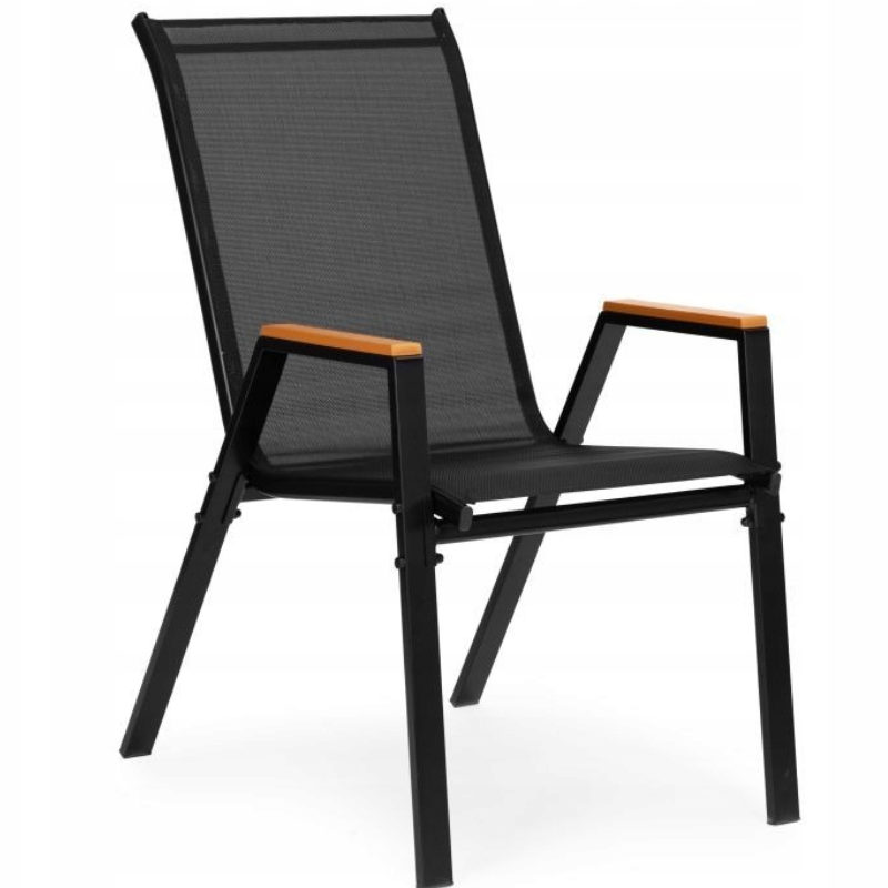 plastic wood armrest Textilene outdoor dining chair