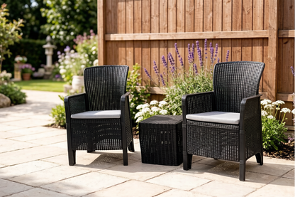 Rust - Proof Plastic Patio Lounge Set (2 Chairs + 1 Side Table) with rattan outlook