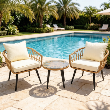 Outdoor Rattan Chair Set with Table | Poolside & Hotel Patio Furniture Supplier