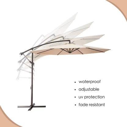 3M (10FT) Banana Cantilever Patio Umbrella – Powder-Coated Steel Frame Garden Parasol with Adjustable Tilt & Rotation